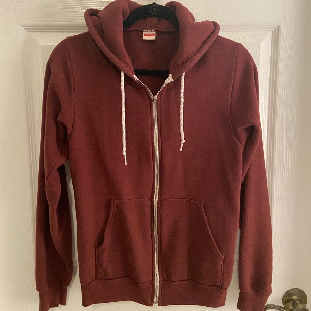 american apparel maroon zip up hoodie